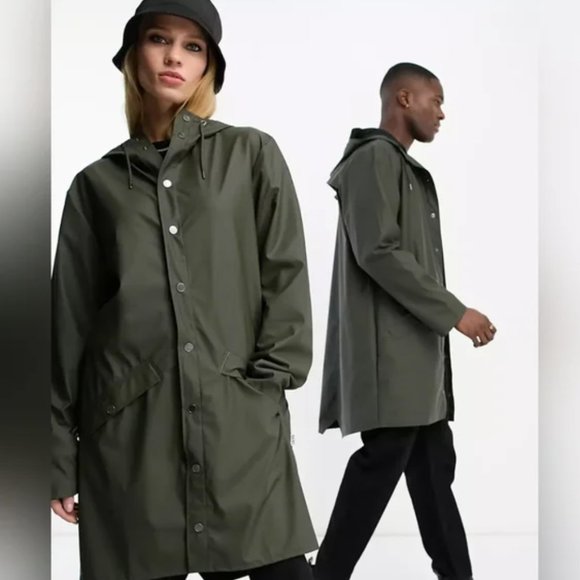 NWT Rains Unisex Long Evergreen Rain Jacket Small - Picture 1 of 15